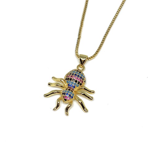 COLLAR ARAÑA DORADA PIEDRA MULTICOLOR
