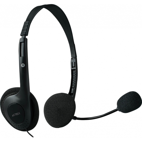 DIADEMA ALAMBRICA ACTECK STEREO CON MICRÓFONO NEGRO (2 CONECTORES 3.5MM) CON CONTROL DE VOLUMEN MODELO AM-370